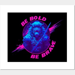 Synthwave Samurai Lion - Be bold Be brave Posters and Art